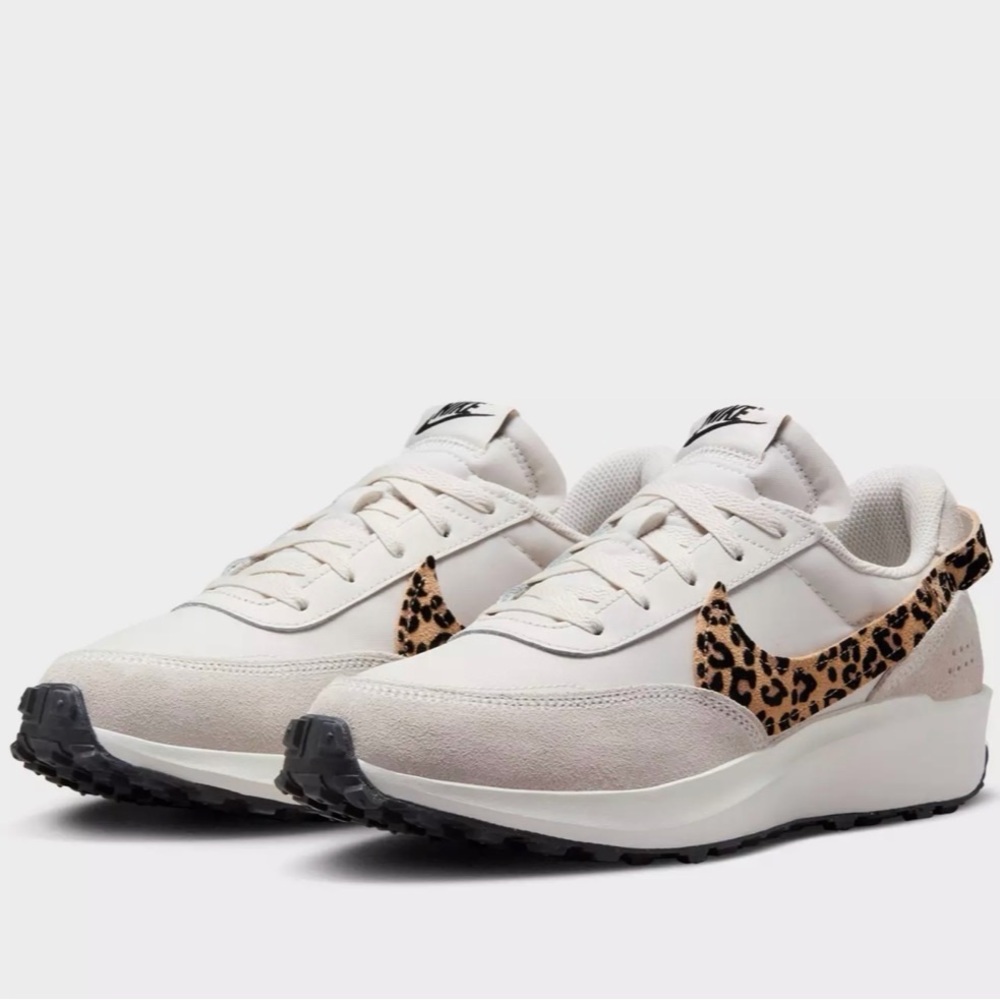 Nike Women's Sneakers with Leopard Accents - Cream and Black